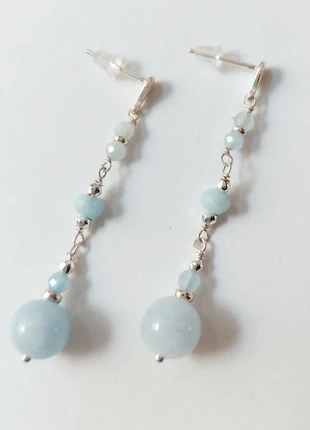 Orecchini pendenti in argento 925 con acquamarina tonda da 8 e 4 mm ed ematite, marque: Argento, état: Neuf sans étiquette, 16,00 €, 17,50 € Protection acheteurs incluse