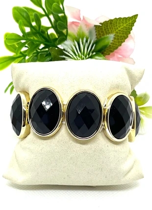 Bracelet rétro chic grandes perles facettes noires - extensible, état: Très bon état, 8,00 €, 9,10 € Protection acheteurs (Pro) incluse