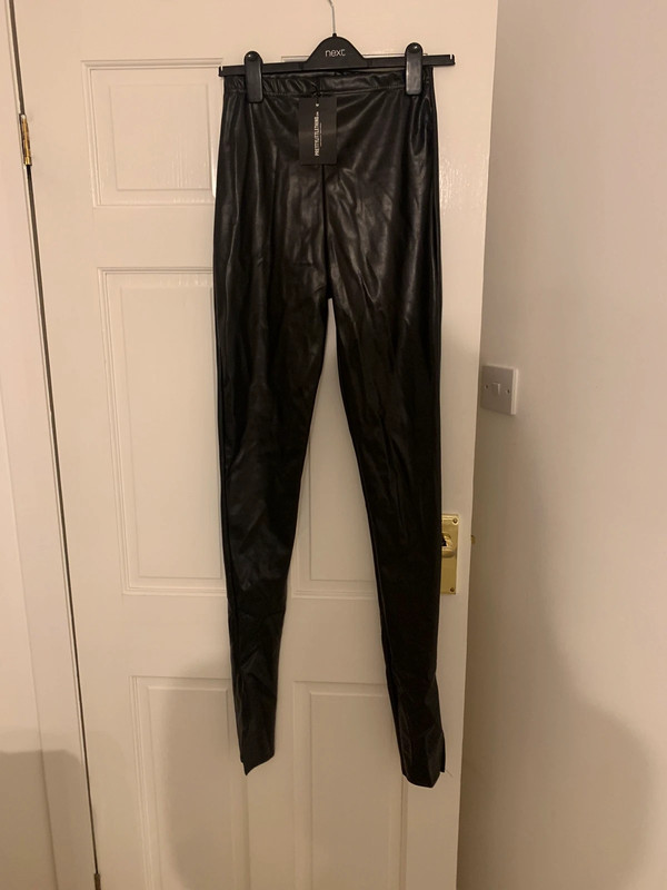 Tall Black Faux Leather Split Hem Leggings