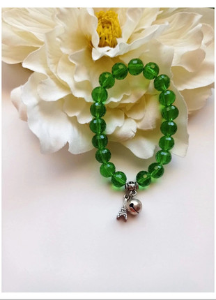 🟢Joli bracelet élastique/Pulsera elástica, con bolas de cristal de color verde, condizioni: Ottime, €5.80, €6.79 include la Protezione acquisti