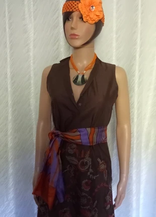 Tunique mini robe fendue  "Promod" 💯 coton chocolat broderies mandarine T36 neuve, marque: Promod, état: Neuf sans étiquette, taille: S / 36 / 8, 10,99 €, 12,24 € Protection acheteurs incluse