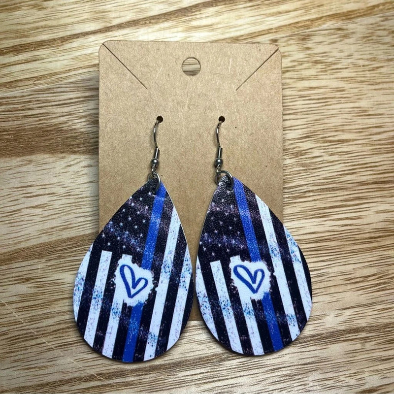 Faux Leather Drop Earring- Blue Line