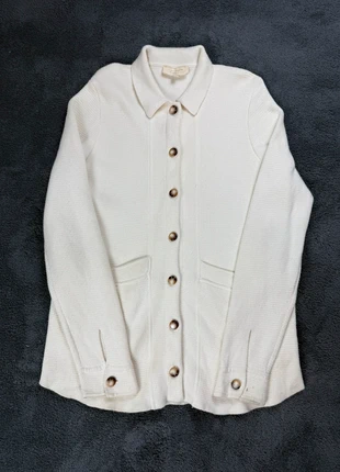 Veste-gilet en laine blanche Sézane – col chemise, boutons effet nacre, maille texturée – taille 36, merk: Sézane, staat: Heel goed, maat: S / 36 / 8, € 80,00, € 84,70 inclusief Kopersbescherming