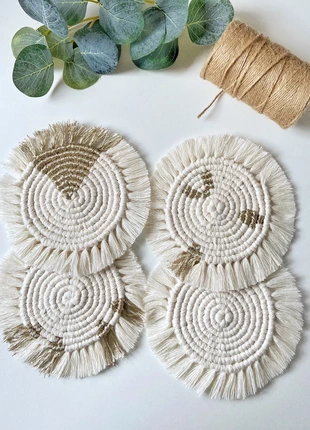 Handmade White and Gold Macrame Fabric Coasters, Set of 4, brand: Handmade, condition: New without tags, £10.00, £11.20 includes Buyer Protection