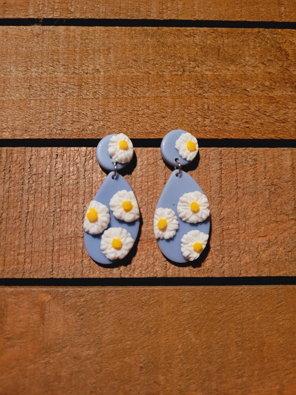 Light Blue & White  Floral Clay Earrings 2