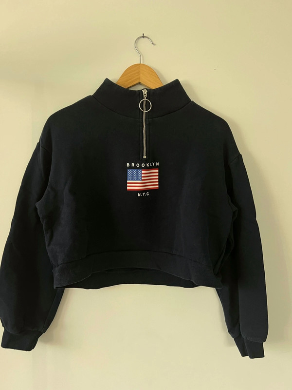 Sweat zippé Brooklyn NYC bleu marine drapeau USA 4