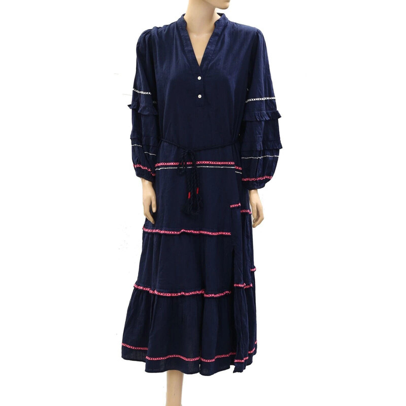 Kerri Rosenthal Pheobe Cotton Midi Dress Embroidered Ruffle Tiered S New 271080 1