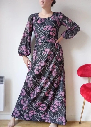 Robe vintage années 70 lurex imprimé fleurs noir rose et argenté taille 38 et 40 avec ceinture, marca: Vintage Dressing, estado: Muito bom, tamanho: M / 38 / 10, €34.00, €36.40 inclui Proteção do Comprador Pro