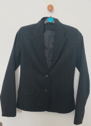 Veste blazer noire à rayures blanches JNY vintage taille 36 /38, merk: JNY, staat: Heel goed, maat: M / 38 / 10, € 10,00, € 11,20 inclusief Kopersbescherming