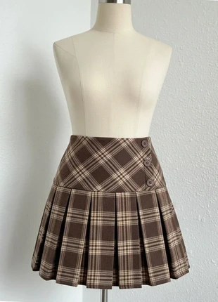 Mini-jupe plissée à carreaux marron style vintage, marke: Velanys, zustand: Sehr gut, größe: M / 38 / 10, 34,90 €, 37,35 € inklusive Vinted-Käuferschutz