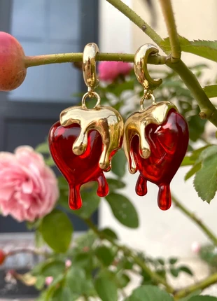 Jolies boucles d’oreilles cœur effet or liquide • petites créoles, condition: Very good, €8.90, €10.05 includes Buyer Protection Pro