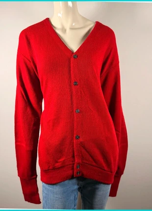 Jantzen Red Wool Cardigan – Bold Vintage Knit from the 80s, marque: LAINE, état: Bon état, taille: L, 8,90 €, 10,05 € Protection acheteurs incluse