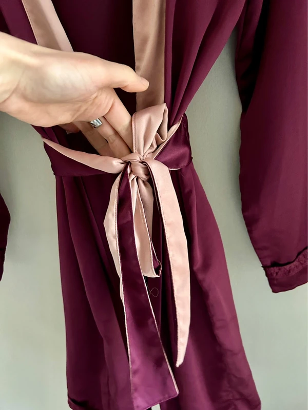Peignoir satiné bicolore Etam – violet & rose clair - photo numéro 6