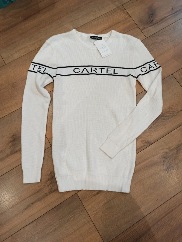 Pull blanc et noir homme manches longues M