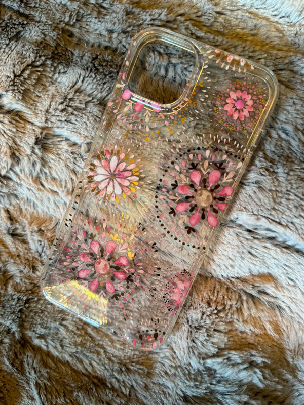 Pink and gold floral iPhone 14 Plus case 1
