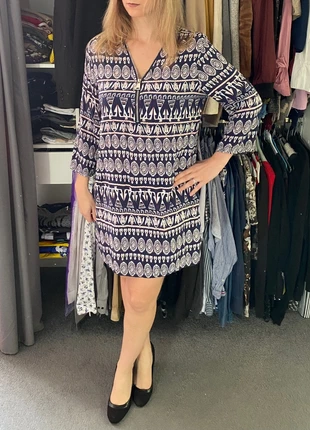 Robe automnale marine et blanc à motifs avec fermeture taille L/XL Kaylla, marca: Kaylla, estado: Muito bom, tamanho: XL / 42 / 14, €6.00, €7.00 inclui Proteção do Comprador