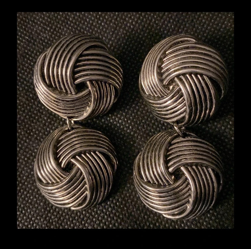 Vintage Silver Tone Acrylic Large Double Button pierced earrings 2