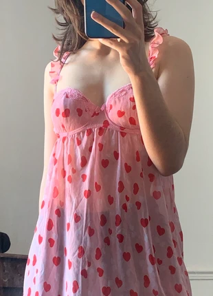 Nuisette babydoll H&M rose à cœurs – Taille S, marque: H&M, état: Très bon état, taille: S / 36 / 8, 6,20 €, 7,21 € Protection acheteurs incluse