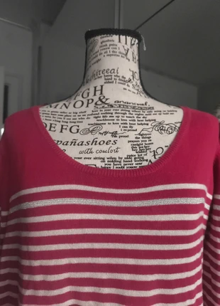 Pull coton mélangé bordeaux rayé blanc et argenté Tissaia Taille 46-48 neuf, merk: Tissaia, staat: Nieuw zonder prijskaartje, maat: XXXL / 46 / 18, € 2,70, € 3,54 inclusief Kopersbescherming