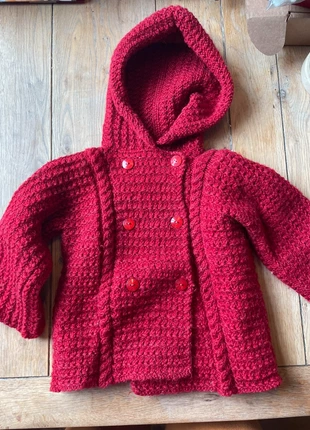 Wollen gebreid vest donkerrood, merk: Hand Knitted, staat: Heel goed, maat: 18-24 maanden / 86 cm, € 9,00, € 10,15 inclusief Kopersbescherming