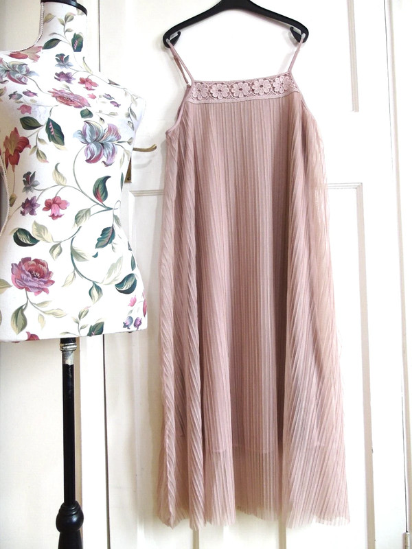 Dusty Pink Net Plisse Midi Trapeze Dress ~ Floral Lace ~ Fairy ...