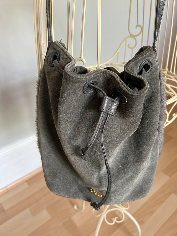 UGG Grey Suede Drawstring Bag With Fur Trim Vinted