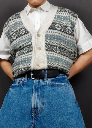 Cardigan / Gilet sans Manches Vintage 80s en Maille Crème Multicolore à Motifs Imprimé (M/L), marca: Vintage Dressing, estado: Muito bom, tamanho: M, €20.00, €21.70 inclui Proteção do Comprador Pro