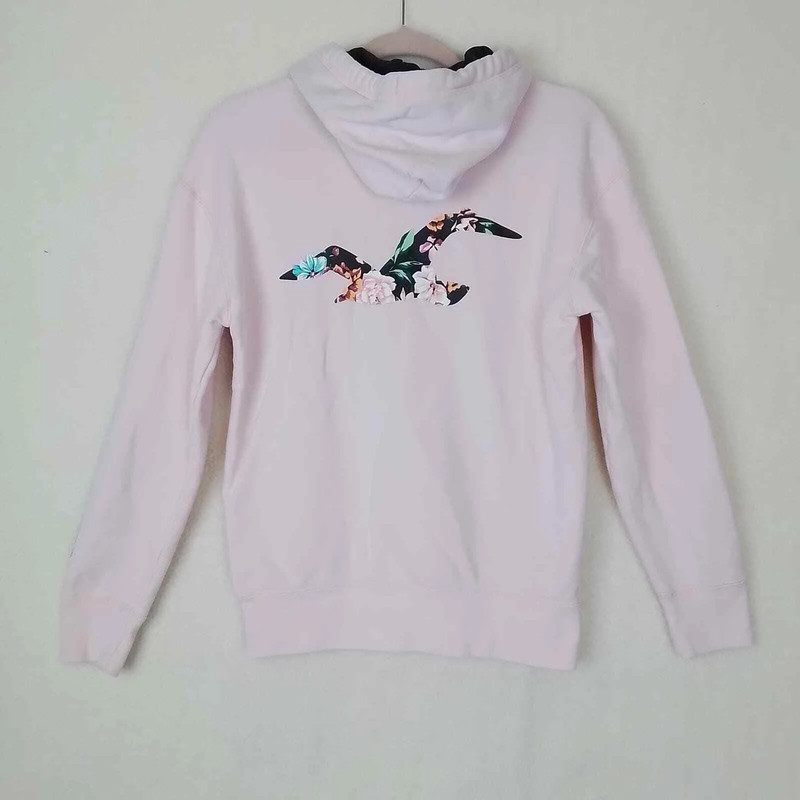 Hollister Womens Hoodie Xs Pink Black Oversized Cotton Blend Pullover Sweatshirt Hoodie Flawed Vinted