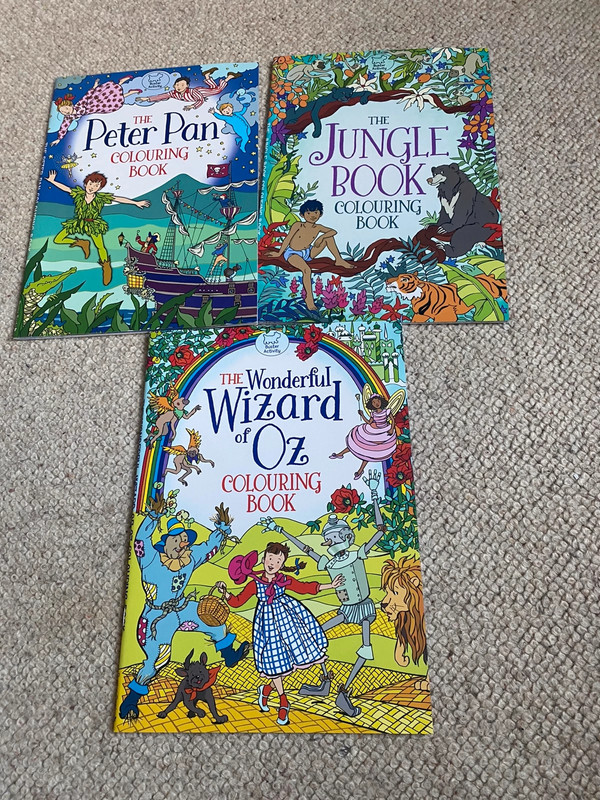 3 Brand-new beautiful colouring books of Peter Pan  The Jungle book snd The Wizard of Oz  1