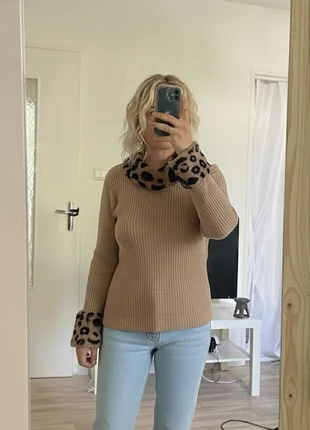 Pull col roulé côtelé beige & détails léopard chic, doux et ultra tendance, brand: Selva, condition: Very good, size: M / 38 / 10, €61.68, €65.46 includes Buyer Protection