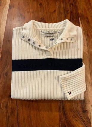 Pull Tommy Hilfiger Half Zip 1/4 Col Haut Creme Marine Fusele Y2K Femme Vintage XL, brand: Tommy Hilfiger, condition: Satisfactory, size: XL / 42 / 14, €9.90, €11.10 includes Buyer Protection Pro
