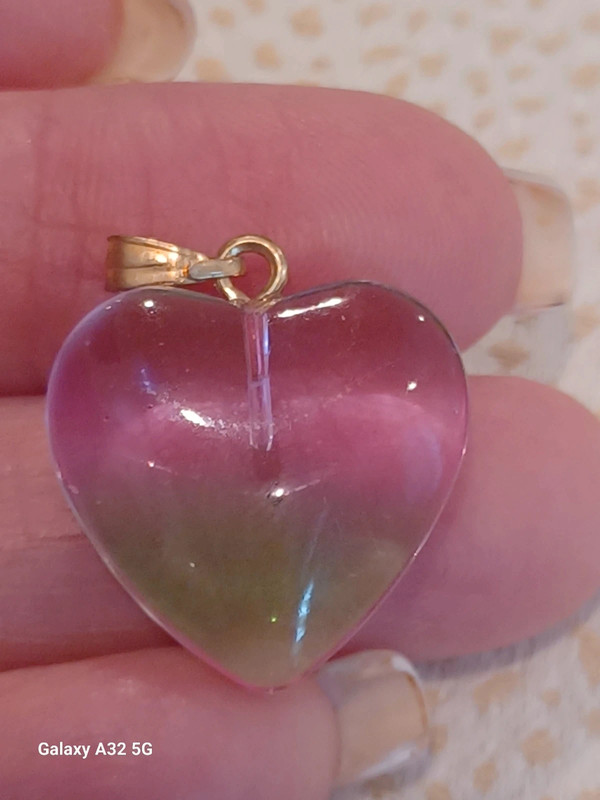 Beautiful gold tone Genuine gem stone carved heart pendant 3