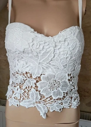 haut blanc court chic dentelle taille S, marke: Vera & Lucy, zustand: Sehr gut, größe: S / 36 / 8, 6,50 €, 7,53 € inklusive Vinted-Käuferschutz
