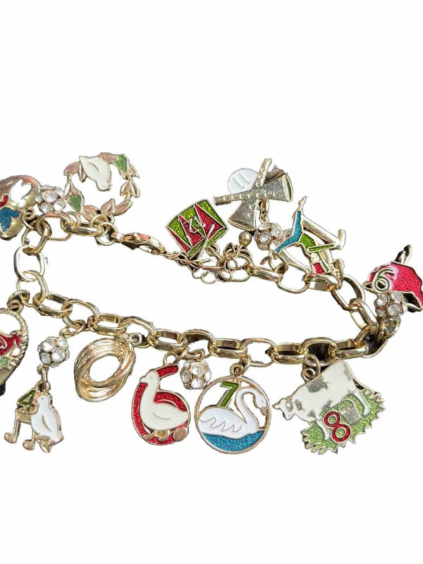 Holiday Lane Gold Tone 12 Days of Christmas Charm Bracelet Birds Animals Classic 3