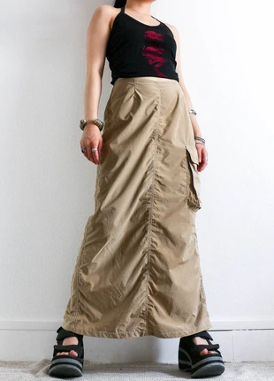 Sand colour maxi skirt with ruching | Jupe longue couleur sable avec effet froncé, marque: Vintage, état: Très bon état, taille: S / 36 / 8, 32,00 €, 34,30 € Protection acheteurs (Pro) incluse