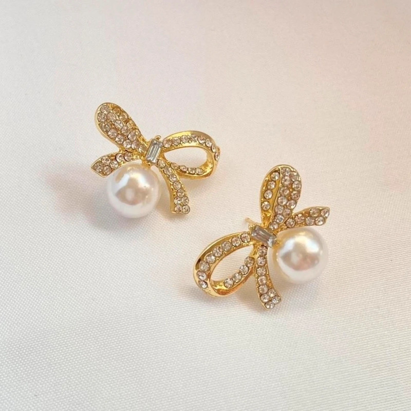 Bow White Pearl Stud Earrings 4