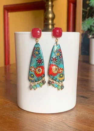 Boucles d’oreille millefiori en cuivre émaillé, brand: MILLEFIORI, condition: Very good, €65.00, €68.95 includes Buyer Protection