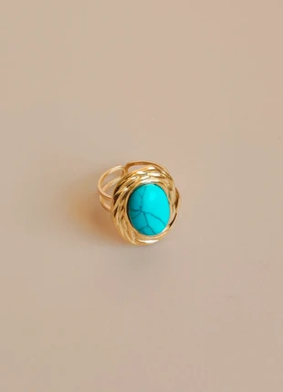 Bague ajustable en acier inoxydable pierre turquoise, condition: New without tags, size: Adjustable, €10.00, €11.20 includes Buyer Protection