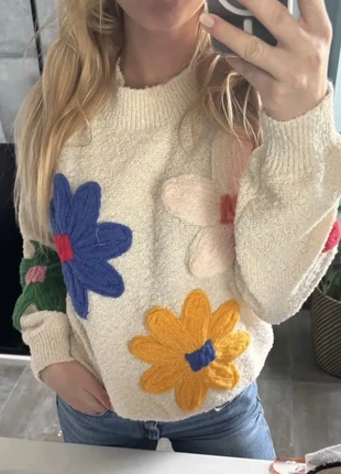 Pull crème à grosses fleurs colorées 🌸 style rétro bohème – taille S, brand: Fashion, condizioni: Ottime, taglia: S / IT 40 / EU 36, €48.00, €51.10 include la Protezione acquisti