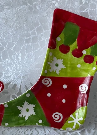 Vide-poche ou assiette décorative en céramique – botte de Noël rouge et verte 🎄, marca: sans, estado: Muito bom, €4.80, €5.74 inclui Proteção do Comprador
