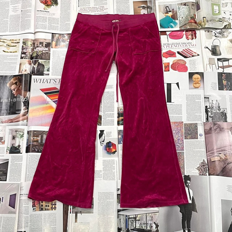 Juicy Couture hot pink wide leg velour track pants from the early 2000s size M 1
