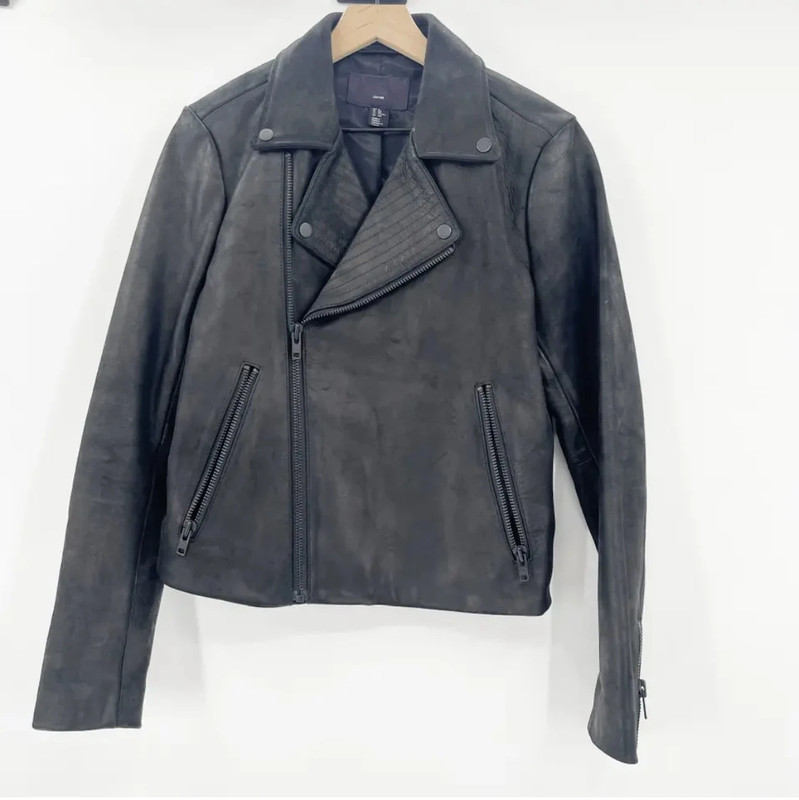 H&M Women's Black 100% Leather Zip Up Motorcycle Jacket 1