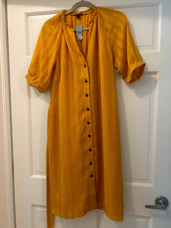 Ann Taylor shirt yellow dress belted, Petite M 1