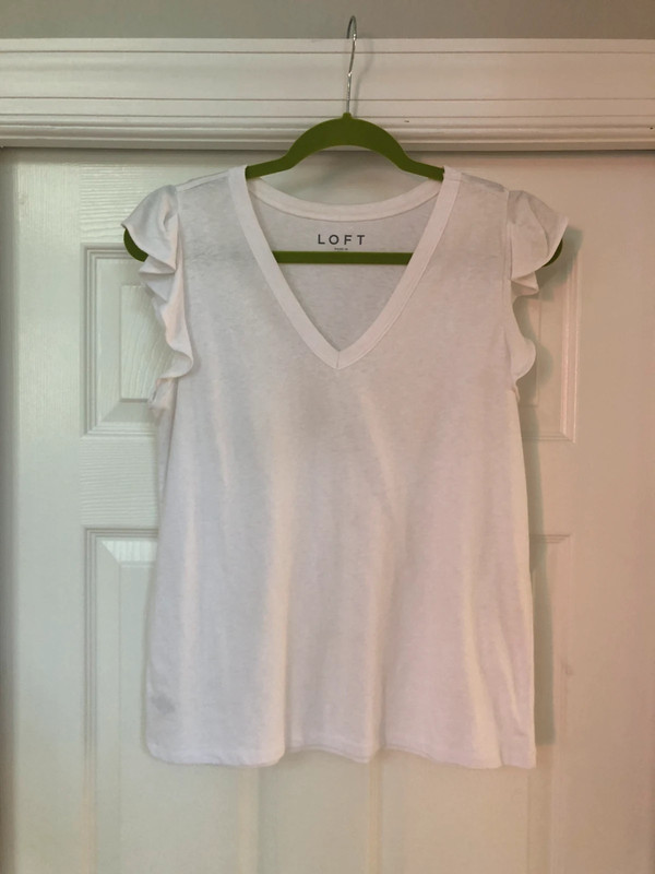 New Loft White Flutter Sleeve V-Neck Tee 3