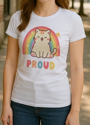 Camiset Mujer "Lgtbq Kawaii Cat Proud". Blanca de algodón, marca: Friki Factoría, estado: Muy bueno, tamaño: L / 40 / 12, 13,95 €, 15,35 € Protección al comprador Pro incluida