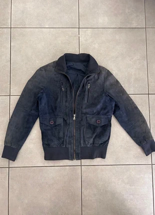 Veste style blouson aviateur en cuir daim bleu marine, brand: Bleu Marine, condition: Very good, size: S, €30.00, €32.20 includes Buyer Protection