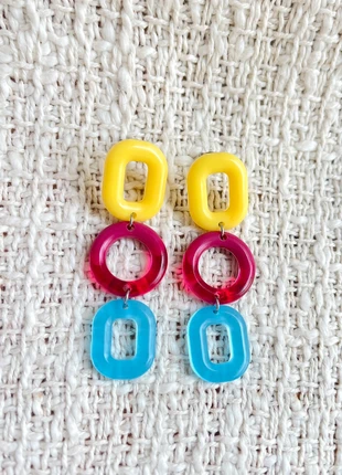 Jolie boucle d’oreilles - fuchsia jaune et bleu, marque: Fait Main, état: Neuf sans étiquette, 8,00 €, 9,10 € Protection acheteurs incluse
