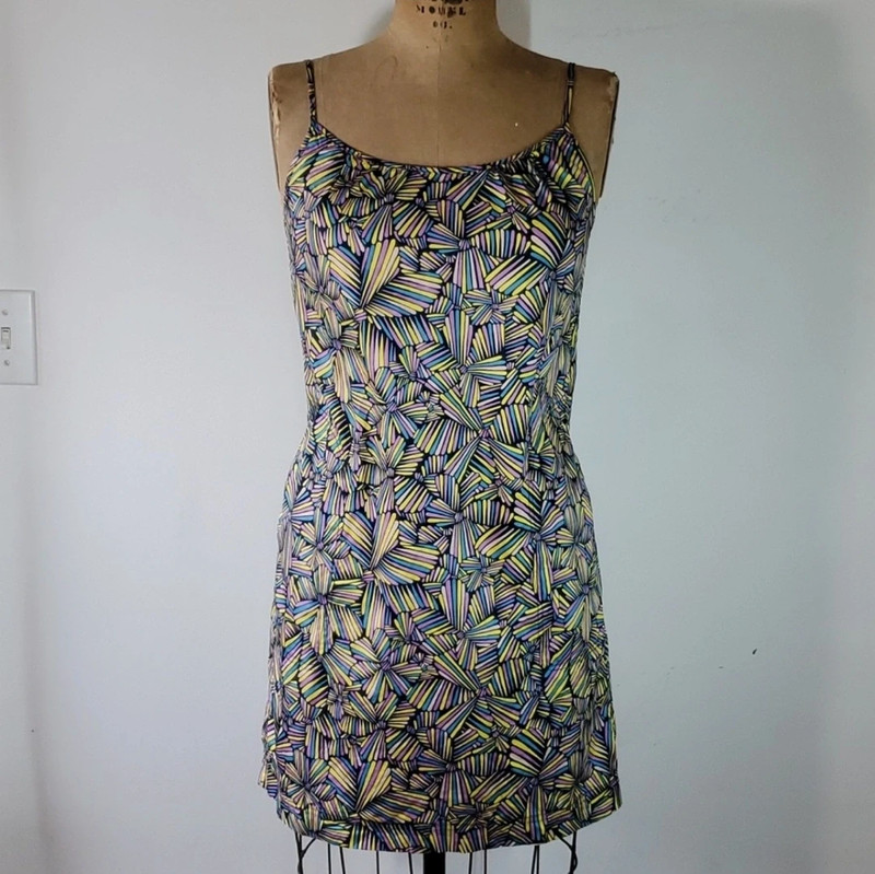 Marc Jacobs Dress Size S/M Abstract Floral Spaghetti Strap Pocket Mini Blue Pink 2