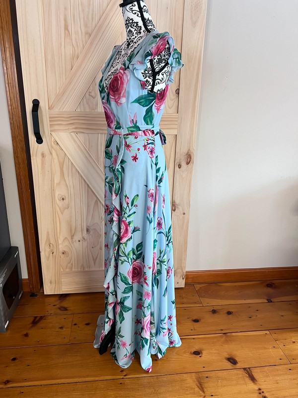 Light Blue and Pink Rose Print Wrap Maxi Dress 2