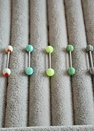 Lot de 5 piercings langue boules acrylique vert jaune blanc NEUF en acier chirurgical , marque: Boutique privée, état: Très bon état, 3,00 €, 3,85 € Protection acheteurs incluse